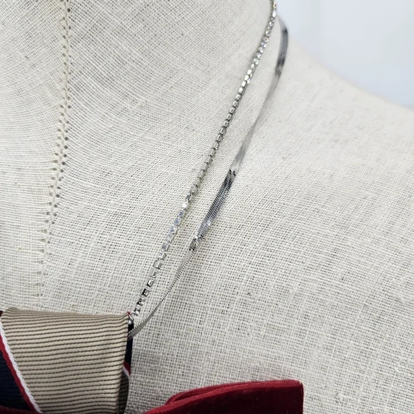 Upcycled Holiday Velvet Stripe Rhinestone Necktie Necklace - Picture 3 of 3